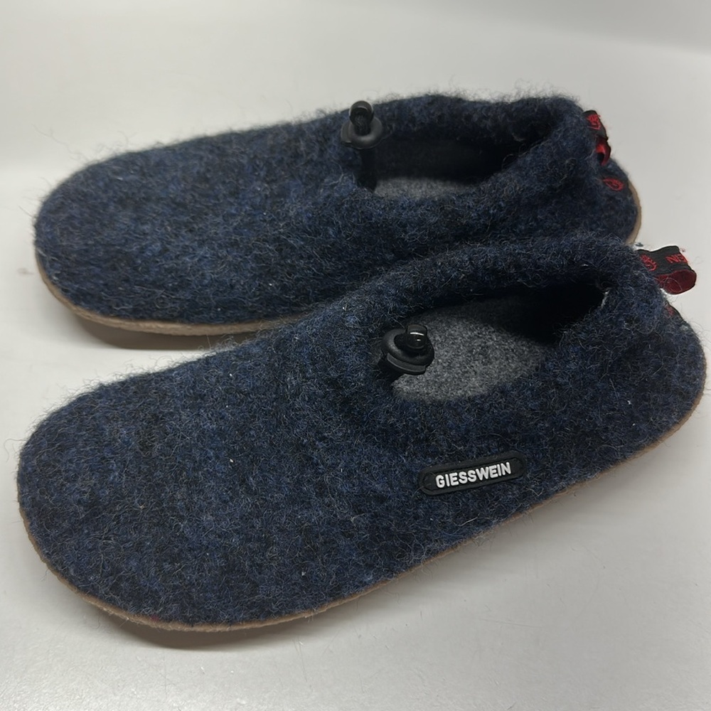 Giesswein Vent Slippers Virgin Wool House Shoes Slip On Adjustable Blue 37 US 6